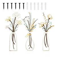NIUBIER 3Pcs 13.7 X 6IN Metal Flowers Wall Art,Rustic Farmhouse Decor Minimalist Vase Wall Decors Housewarming Gifts Hanging for Indoor Kitchen Bathroom Bedroom Living Room