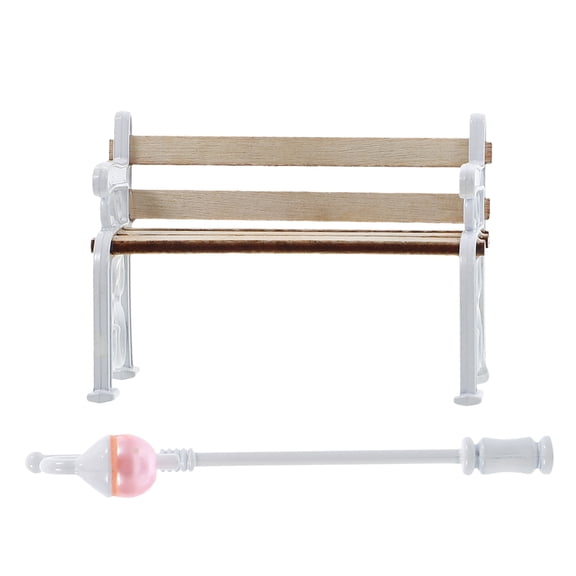 1 Set Mini Park Bench and Street Lamp Model for Dollhouse