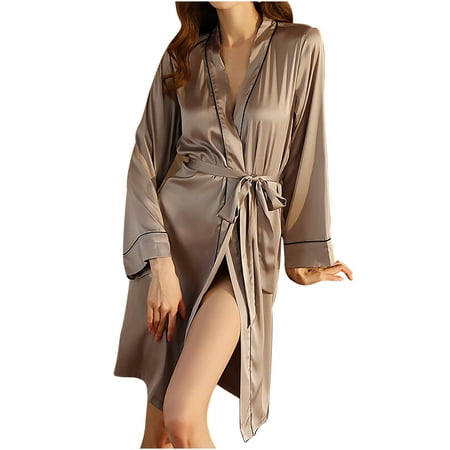 

Miluxas Silk Pajamas for Women Women s Clothing Spring and Summer Silk Like Pajamas Sexy Cardigan Hotel Pajamas Bathrobe Home Clothes Nightgown On Clearance Gray 6(M)