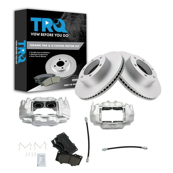 TRQ Front Brake Pad & Rotor Kit Brake Caliper Brake Hose Brake Pads Brake Rotor Ceramic Premium G-Coated Fits Select 2001-2007 Toyota Sequoia 2000-2006 Tundra