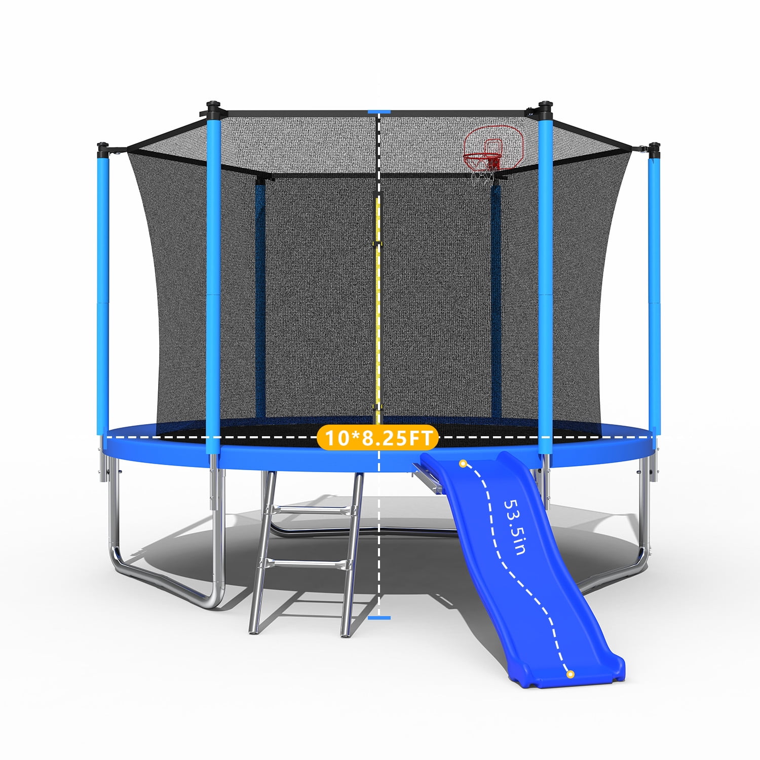 Mersco 10FT Heavy Duty Trampoline with Enclosure Net , Slide Outdoor Big Trampoline for Backyard,Kids Trampoline with Basketball Hoop,Birthday and Holiday Gifts for Kids,Blue