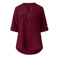 thumbnail image 4 of Spring Tops for Women 2025 Viikei Womens Blouse and Tops Dressy,Clearance Hoodies for Women,Women's Summer Long Sleeve Zip Casual Tunic V-Neck Rollable Blouse Tops Wine XXXL, 4 of 8