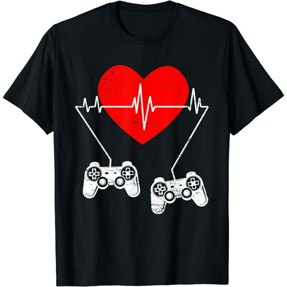 Vintage Video Gamer Controller Heartbeat Valentines Day Boys T-Shirt