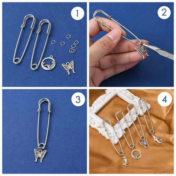 100 pc Iron Kilt Pins Brooch Findings Platinum 64mm long 18mm wide 6mm thick hole: 4mm