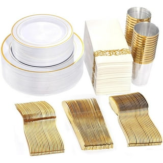 Wdf WDF 120 pieces Gold Disposable Plastic Plates- Gold Rim