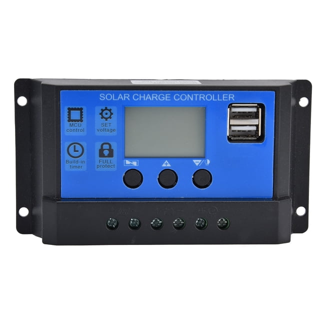 Controlador de carga solar con pantalla LCD y regulador inteligente USB dual, CC 12 V-24 V 20 A