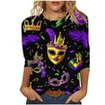 thumbnail image 2 of Yxbdin Mardi Gras Shirts for Women Festival Plus Size 3/4 Length Sleeve T Shirts Holiday Carnival Fancy Mask Tee Tuesday Paty Crew Neck Tops Black XL, 2 of 5