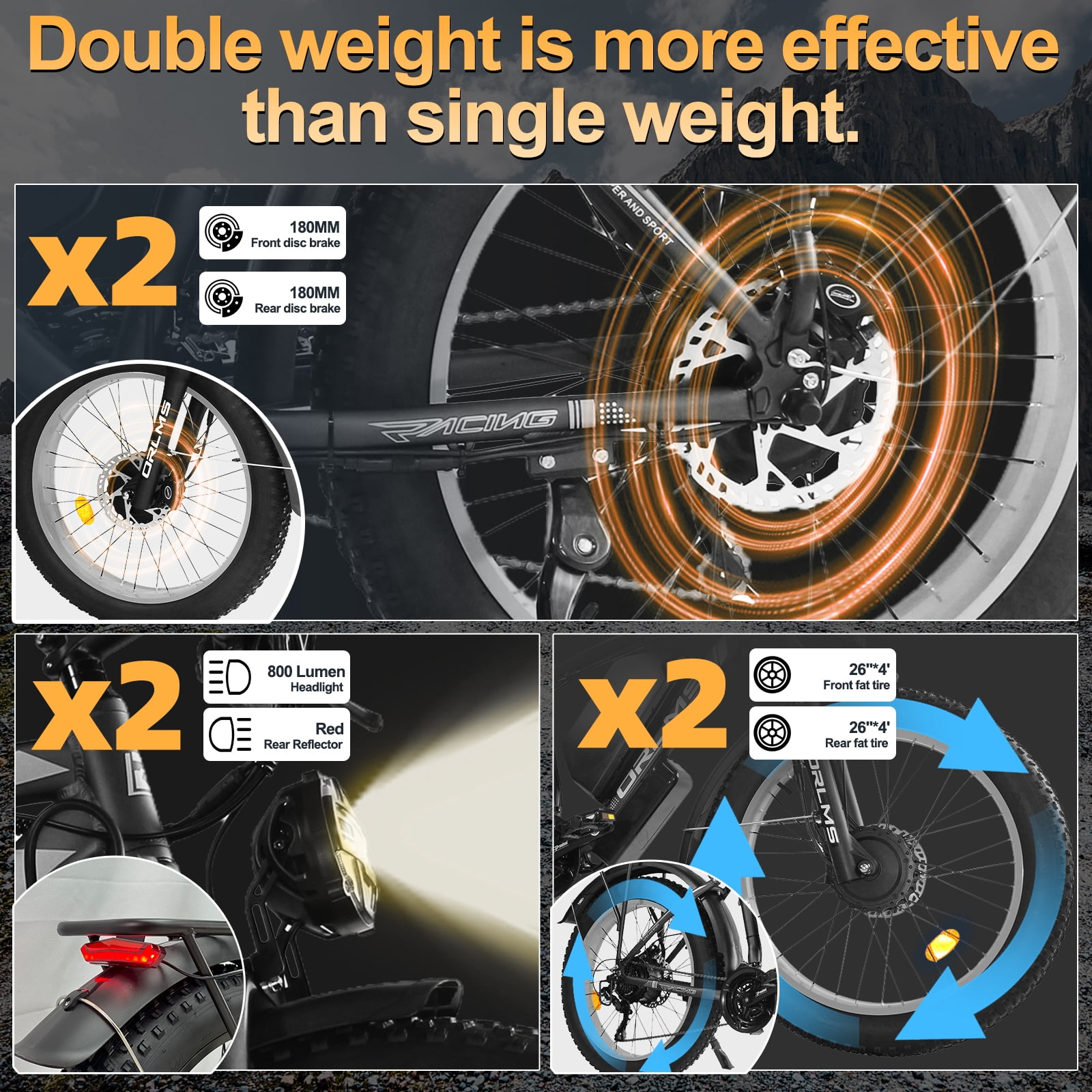 5000W Peak Dual Motor E-Bike, 60V 25AH Battery Electric Bike for Adults, 45MPH Mountain AWD 21-Speed Snow E-Bike with 26" x 4.0 Fat Tire, Long Range Mountain Dirt Off-Road