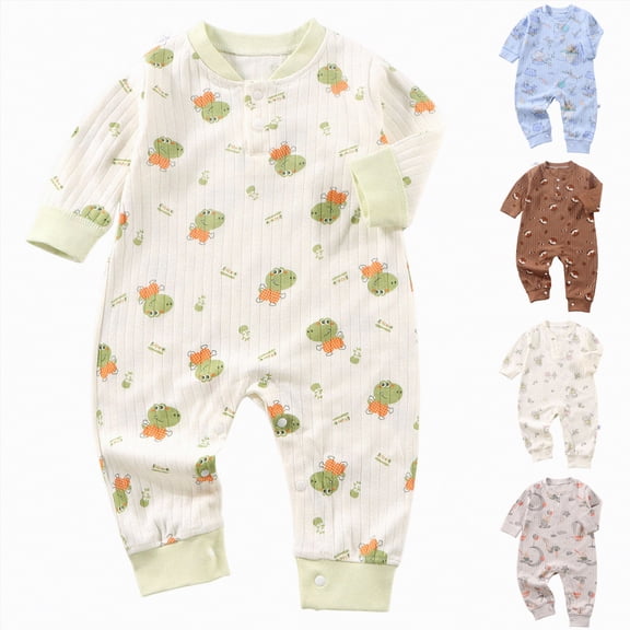 YDFCWXW Cotton Soft 3-18 Months Unisex Newborn Baby Sleepers Pajamas Romper Boys Girls Long Sleeve (Brown, 6-9 Months)