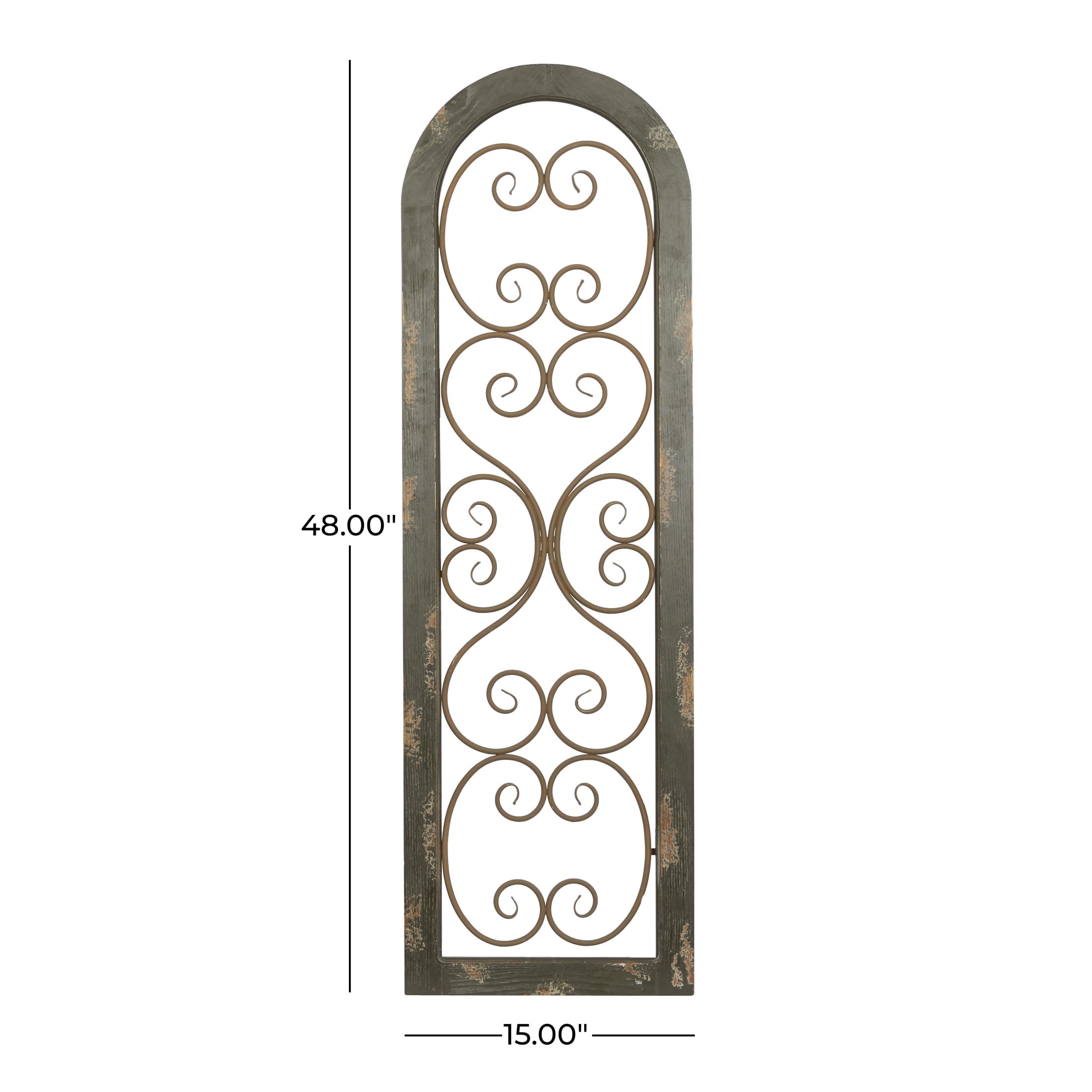 DecMode Brown Rustic Wood Scrollwork Pattern with Arched Frame Wall Décor, 15"W x 48"H