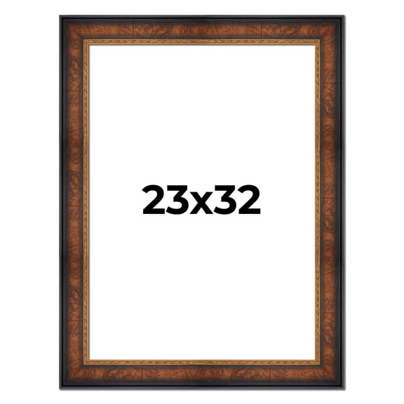 23x32 Frame Brown Walnut Gold Ornate Trim Solid Wood Plein Air Picture Frame | 3 Inch Moulding