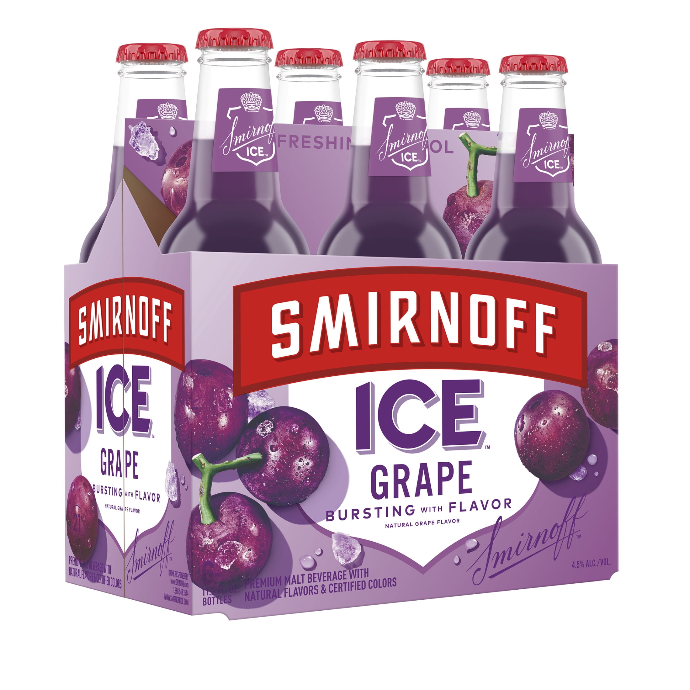 Smirnoff Ice Grape, 6 pack, 11.2 fl oz Bottles, 4.5% ABV