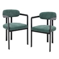thumbnail image 6 of Hassch Modern Dining Chairs Set of 2, Accent Upholstered Armchairs with Padded Seat & Curved Back, Ergonomic Design, Black Metal Legs, Antique Green, 6 of 8