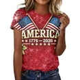 thumbnail image 2 of Hogleaql Women’s 250th Anniversary Usa Shirt Short Sleeve V Neck 4th Of July Blouse American Flag Retro Graphic Patriotic Fashion Pullover Tops Wine 2XL, 2 of 5