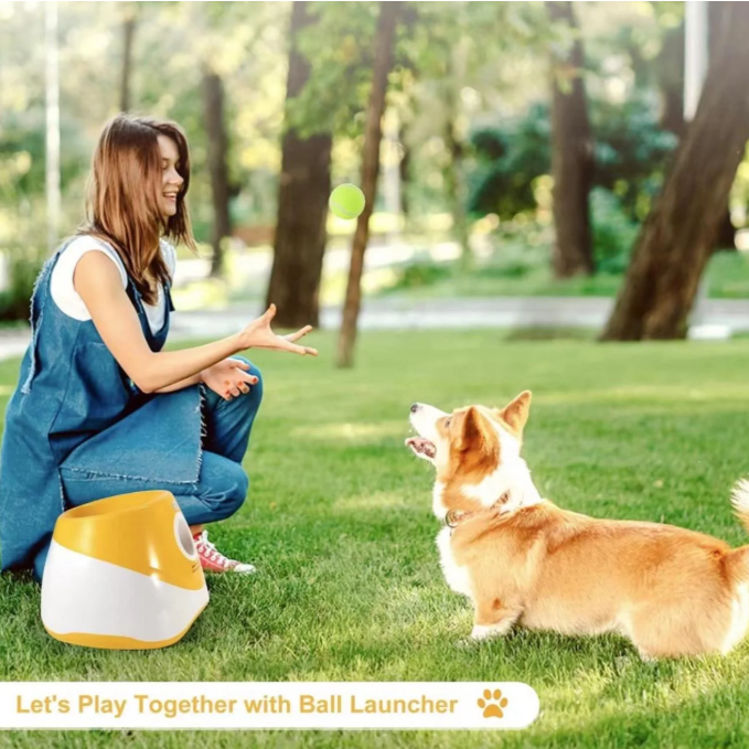 Automatic Dog Ball Launcher with 3 Distance Settings, Includes 3 Mini Tennis Balls(2lnches), Interactive Indoor Outdoor Dog Toy, ultiple Color Options, Light Green