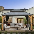 thumbnail image 7 of 12'x14' Hardtop Gazebo with Cedar Wood Frame, Outdoor Wood Gazebo with Galvanized Steel Double Roof, Permanent Metal Roof Gazebo with Curtains and Netting for Patio, Backyard and Lawn(Brown), 7 of 7