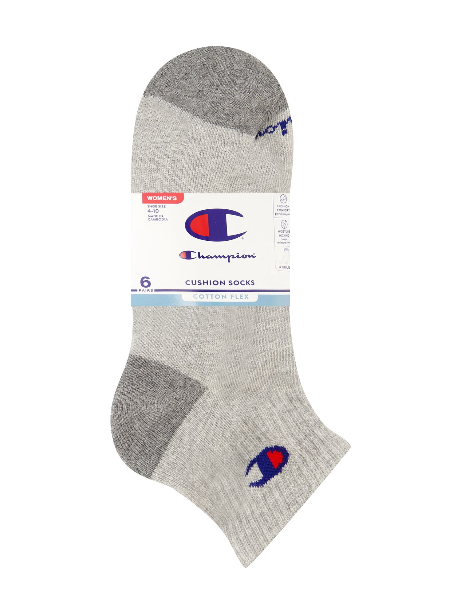 Champion Women’s Cotton Flex Half Terry Ankle Lightweight Socks, 6 Pack, Sizes 4-10