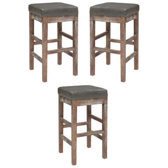 Home Square 27" Leather Counter Stool in Brown/Green - Set of 3