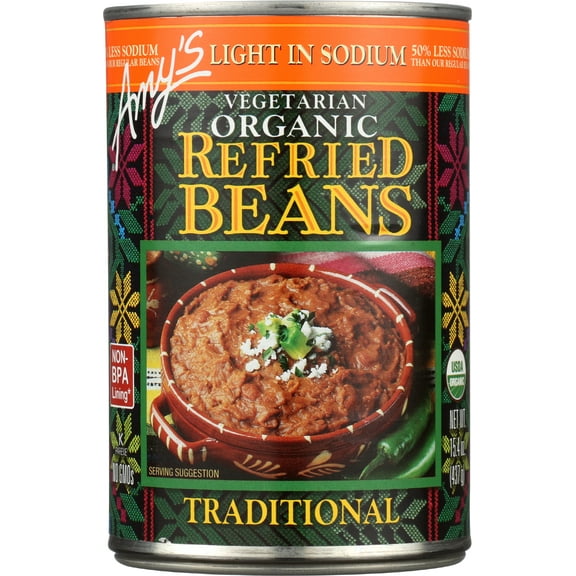 Pack of 12, Amy's Organic Vegetarian Traditional Refried Beans, 15.4 oz