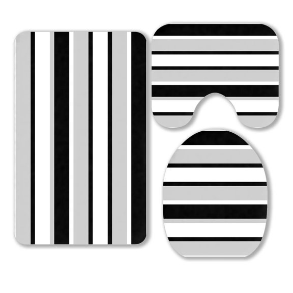 ECZJNT Striped Gray Cotton Bath Rugs, 3' x 2' (3 Pieces)