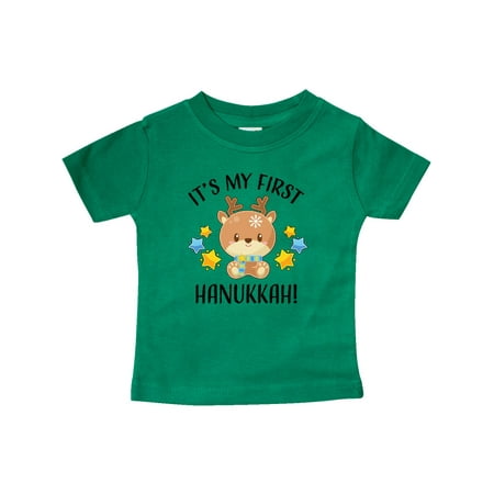 

Inktastic Cute Reindeer My 1st Hanukkah with Blue and Yellow Stars Gift Baby Boy or Baby Girl T-Shirt