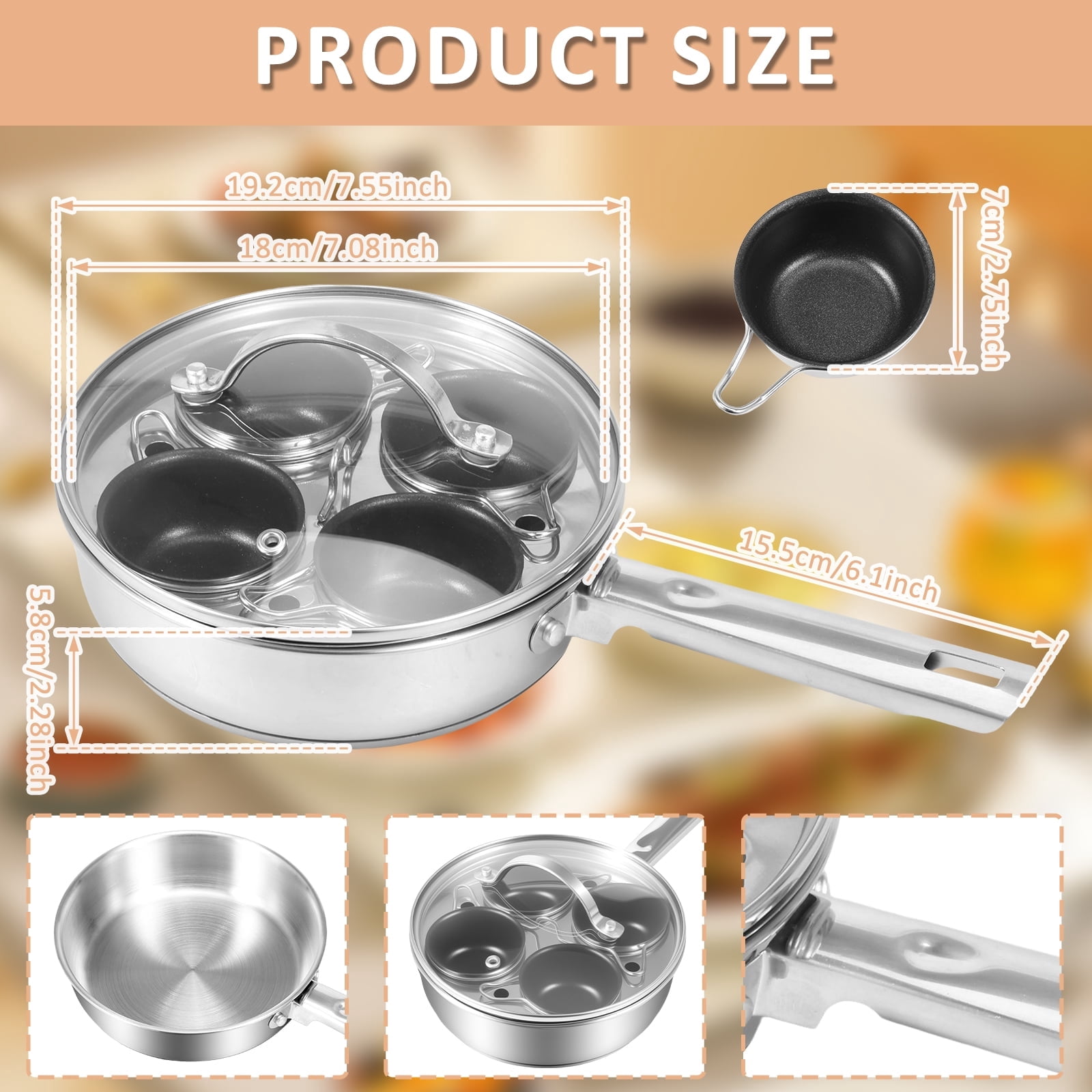 FUYGRCJ Egg Poacher Pan, Stainless Steel Poached Egg Cooker, Perfect Poached Egg Maker Pan, Induction Cooktop Egg Poachers Cookware Set, Stovetop Egg Poacher Set with 4 Nonstick Egg Poacher Cups