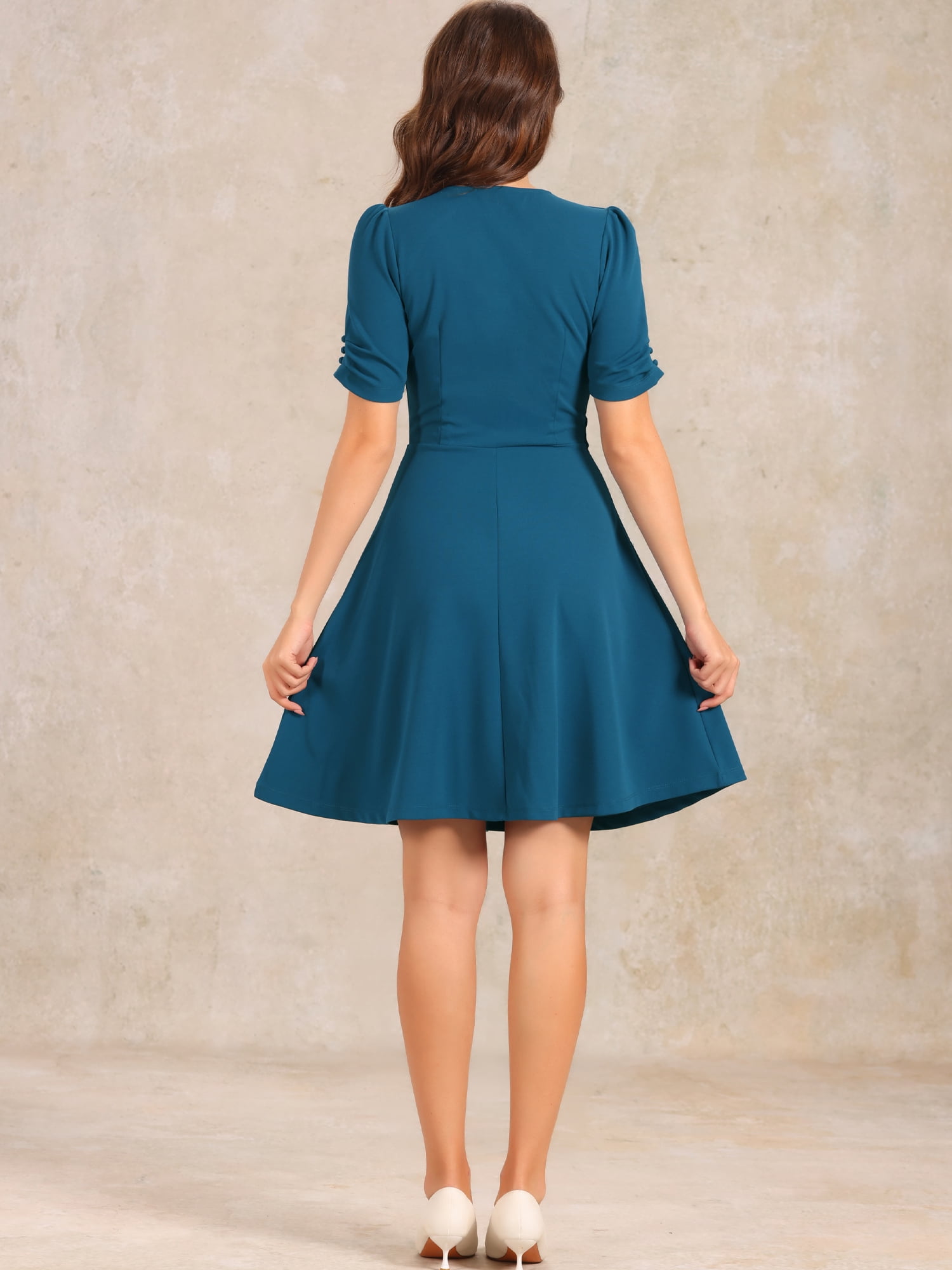 DARING DIVA Sweetheart Neck Pleated A-Line Sheath Dress S Lake Blue
