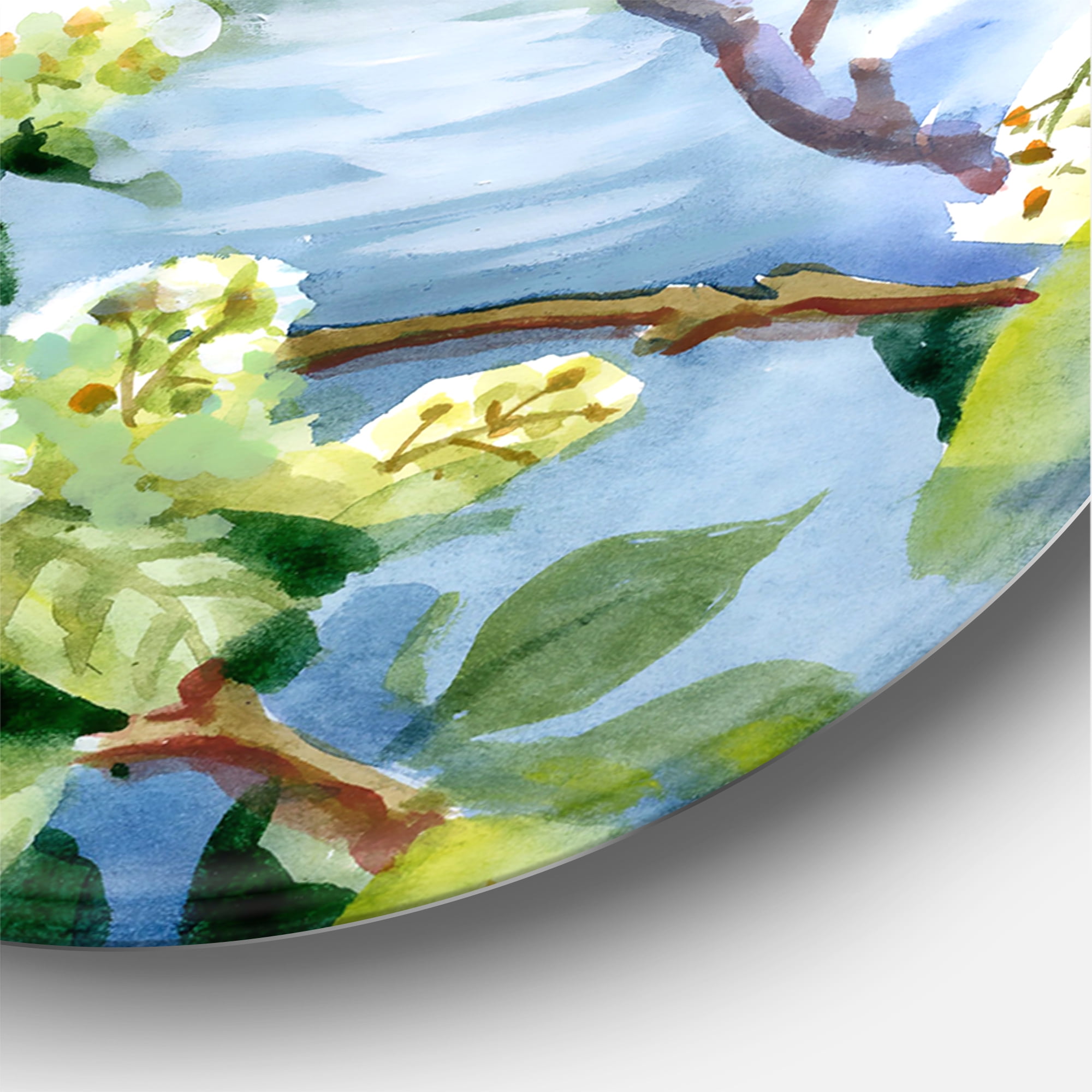 Designart 'Flowers of The Cherry Blossoms On A Spring Day Landscape' Traditional Circle Metal Wall Art 29x29 - Disc of 29