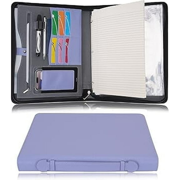 Wonderpool Travel Zippered Portfolio 3 Ring Binder A4 Padfolio Document Case with Removable Clipboard Legal Pad Holder, Business Office School Organizer for Men and Women (Purple)