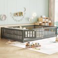 thumbnail image 3 of Bellemave Montessori Bed with Rails, Queen Size Floor Bed with Door & Slats Support, Wood Playhouse Bed with Fence, No Box Spring Needed, Gray, 3 of 7