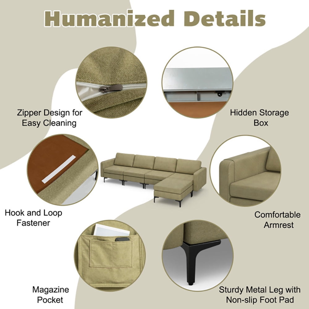 Finihen L-shaped Sectional Sofa Couch, Convertible Sectional Sofa, Modular L-shaped Sectional Sofa with Reversible Ottoman and 2 USB Ports, for Living Room, Green Finihen L-shaped Sectional Sofa Couch, Convertible Sectional Sofa, Modular L-shaped Sectional Sofa with Reversible Ottoman and 2 USB Ports, for Living Room, Green