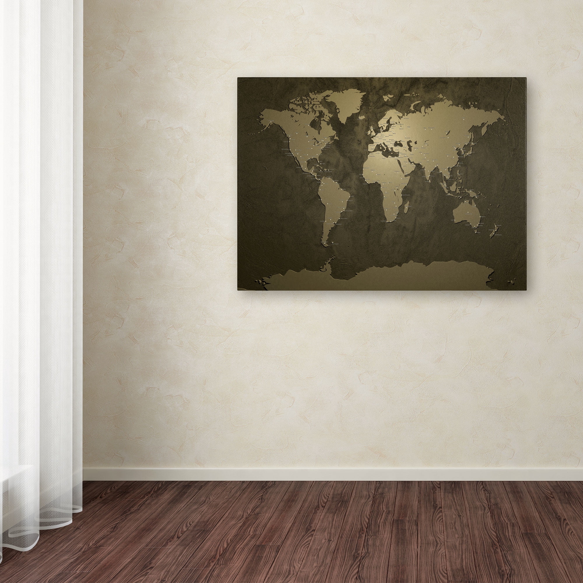 Trademark Art 'Gold World Map' Canvas Art by Michael Tompsett
