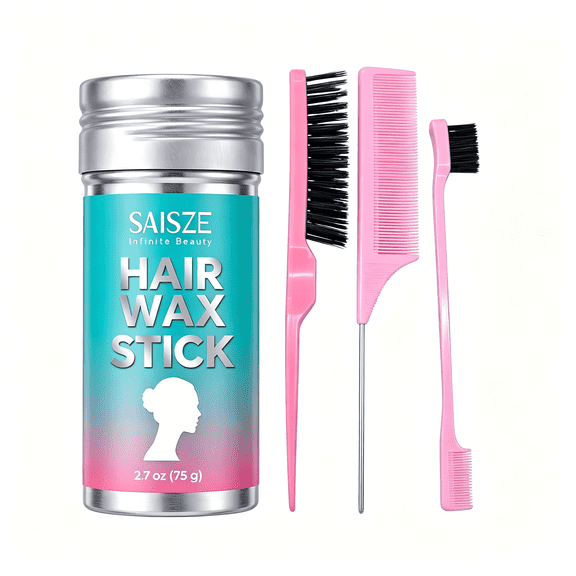 SAISZE Hair Wax Stick for Flyaways with 3 Styling Combs, 2.7 oz Slick Stick for Hair, Non-Greasy Wax Stick for Hair, Frizz Control & Edge Styling for Women and Girls