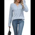 thumbnail image 2 of Camisas de Larga para Mujer, Suéteres Elegantes Informales con Botones y Cuello en V, Tops Tipo Jersey, Conjuntos de Otoño. Azul S, 2 of 10