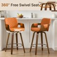 thumbnail image 3 of 26" Swivel Bar Stool Set of 1, 360° Counter Height Bar Stool with Back & Arms, Farmhouse Upholstered Barstool with Walnut Frame Faux Leather Counter Chair for Kitchen Island Orange, 3 of 13