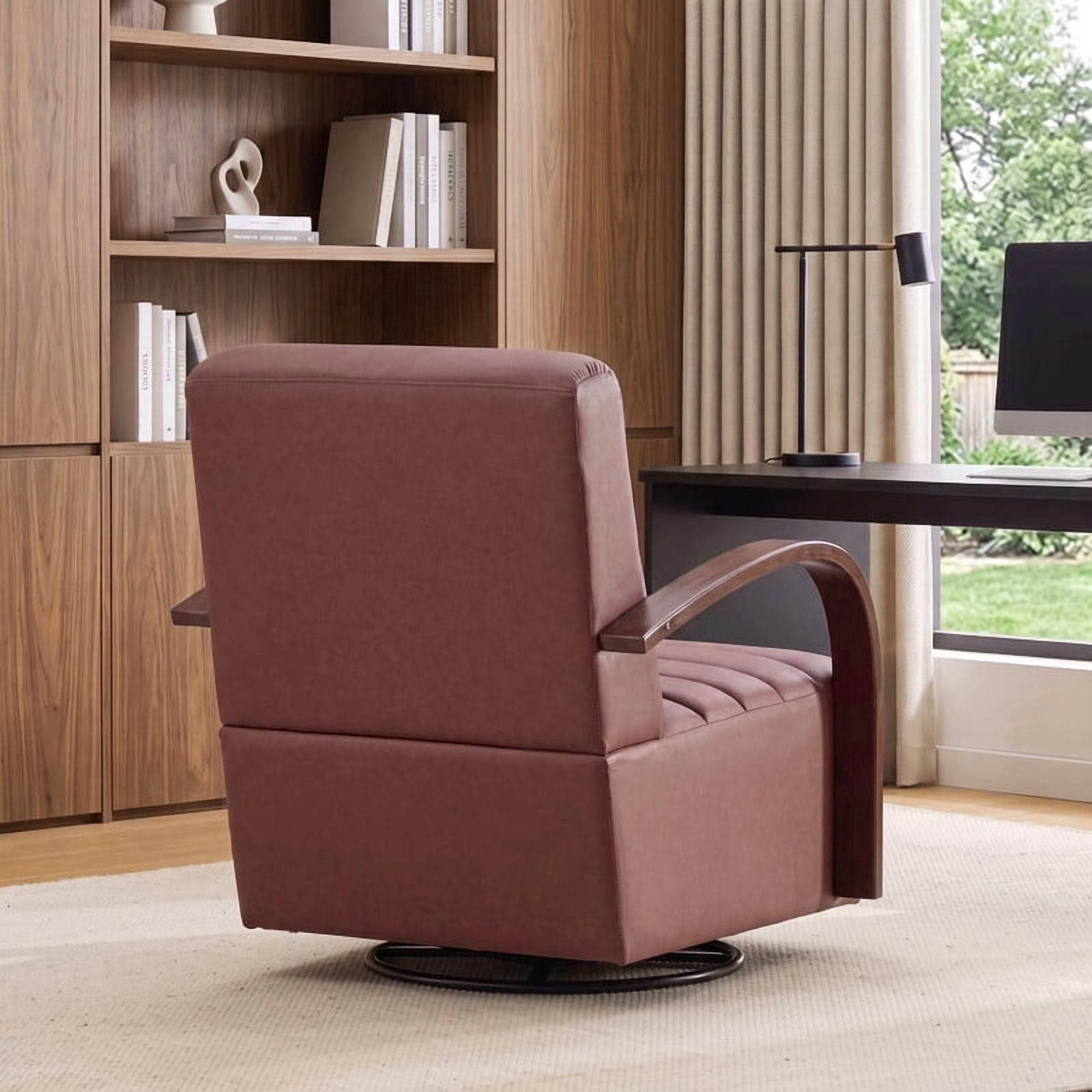 Gewnee Accent Chair, 360°Swivel Upholstered Reading Chair,Modern Armchair for Living Room, Bedroom & Home Office, Brown