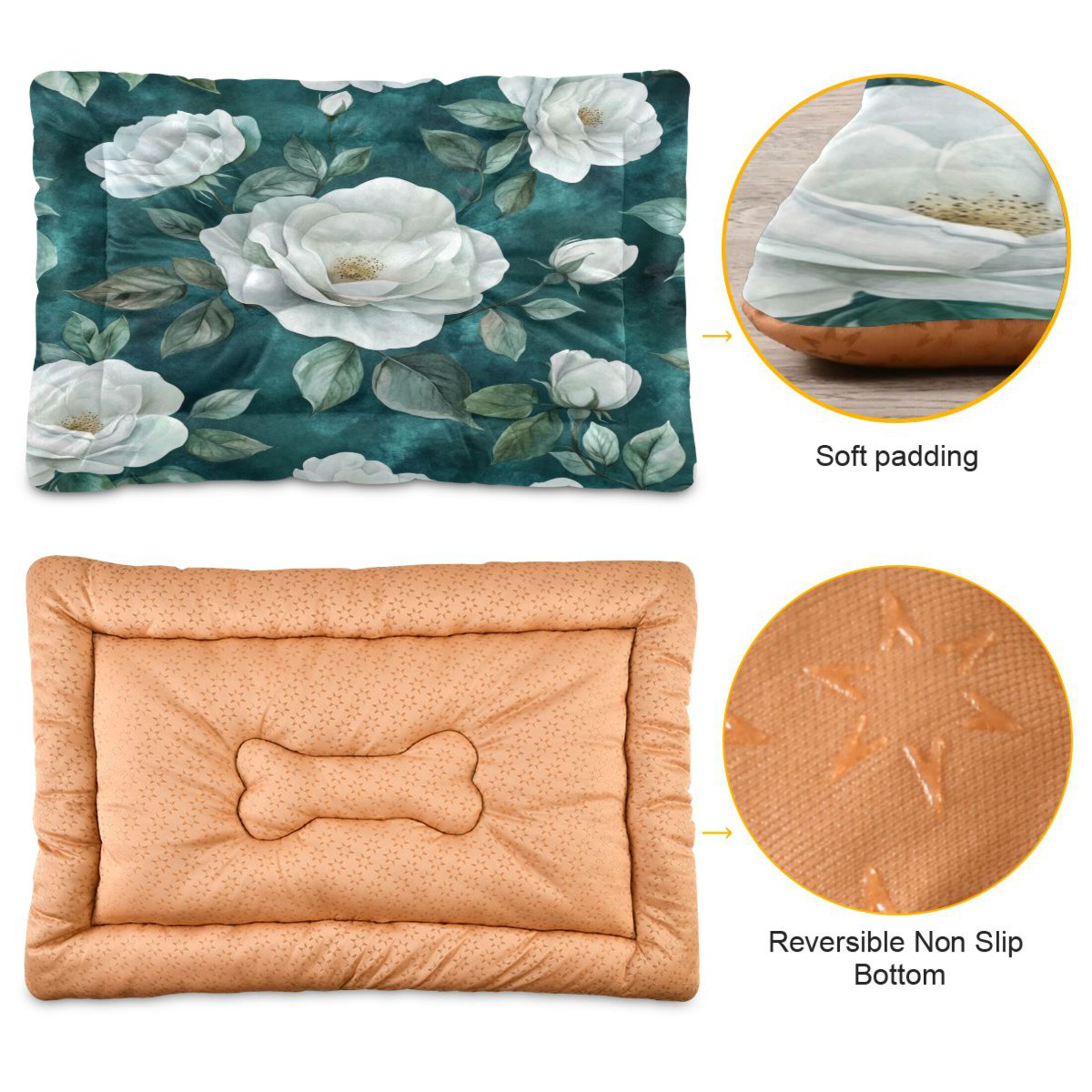 Qxltty Large White Roses Pattern Ped Pad Wear-resistant and Hard to Bite Through Sleeping Pad for Small Medium Large Dogs Winter Pet Bed 36×24in