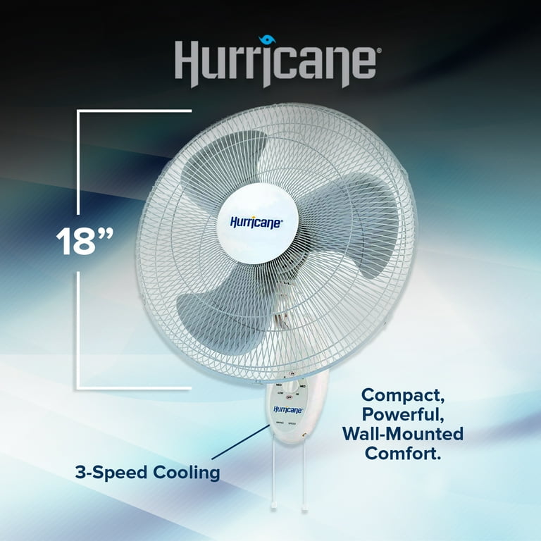 Hurricane Supreme 18 Inch 90 Degree Oscillating 3 Speed Wall Fan