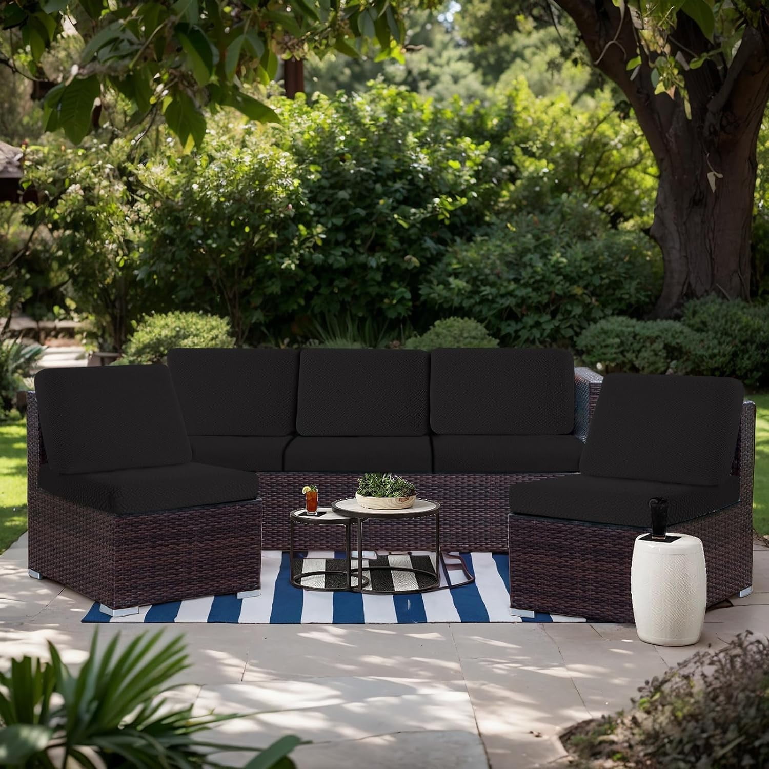 3 Pack 100% Waterproof Patio Sofa Cushion Covers, Stretch Outdoor/Indoor Individual Seat Cushion Cover Furniture Protector Sofa Slipcover, Black