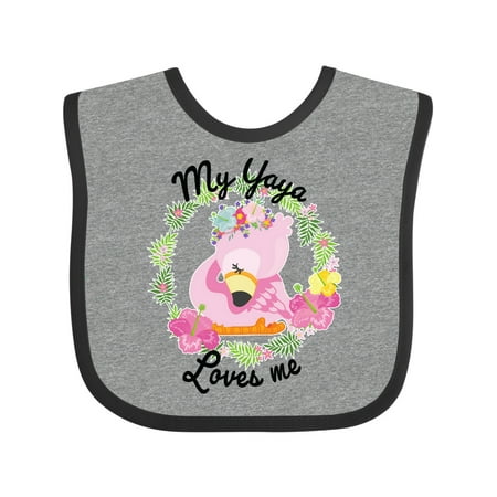 

Inktastic Baby Flamingo My Yaya Loves Me with Flower Wreath Gift Baby Boy or Baby Girl Bib