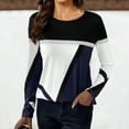 thumbnail image 2 of Tops for Women Casual Fall Spring Fashion Color Block Print Long Sleeve Sweatshirt Crew Neck Loose Pullover Shirt(Dark Blue,XXL), 2 of 5