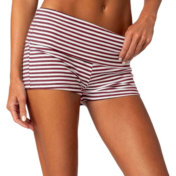KHONTS Women's Summer Low Waist Home Shorts Fold over Pajamas Shorts Strip Casual Pj Bottom Sleep Shorts Pink XL