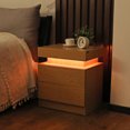 thumbnail image 4 of Hommpa Modern Bedside Table High Gloss Front 2 Drawers Nightstand Cabinet with LED for Bedroom Wood color, 4 of 10