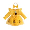thumbnail image 2 of RMGVDSD Baby Girl Cartoon Romper Dress Ruffle Long Sleeve Clothes with Bow Headband Cute Fall Winter Outfit Set, 2 of 8