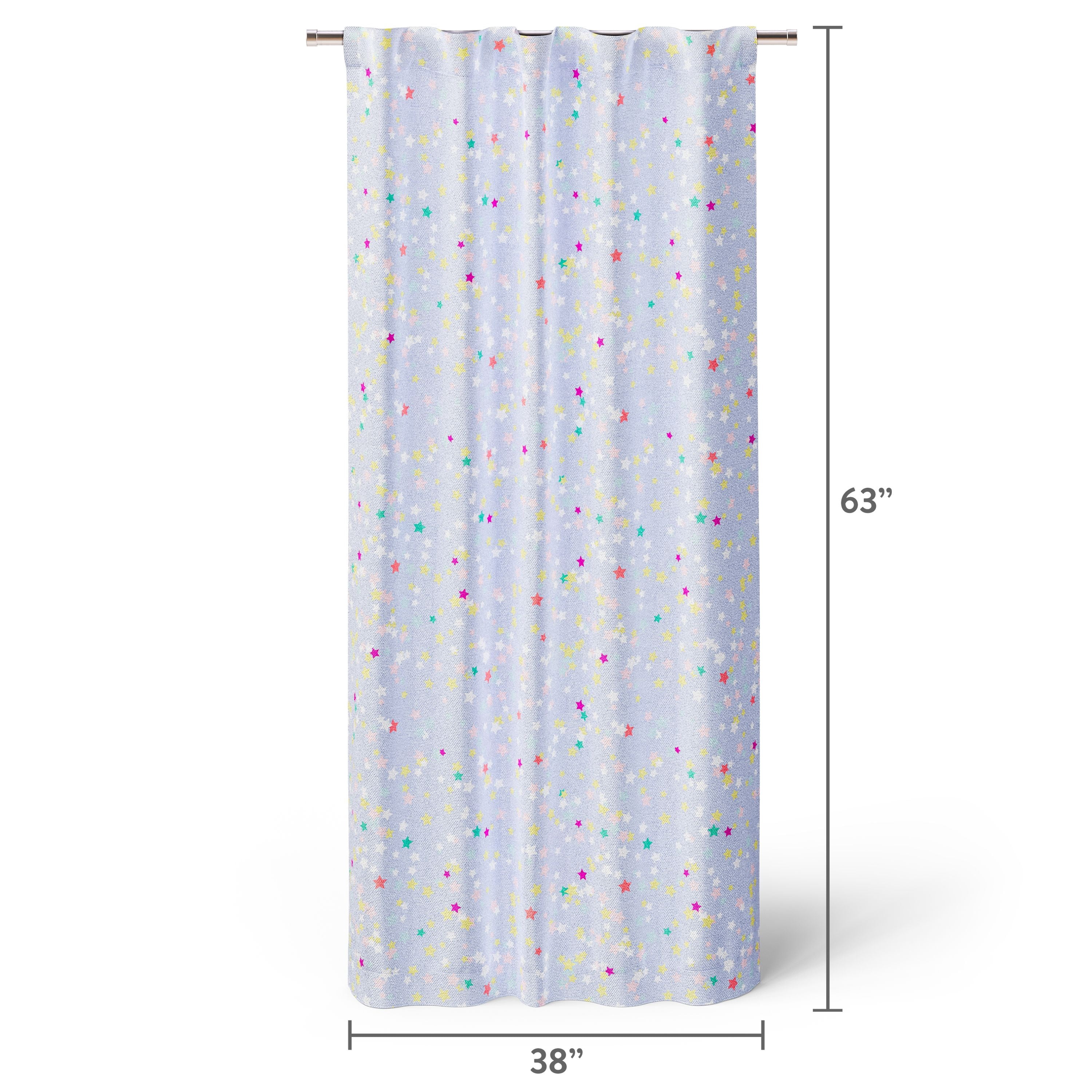 Mainstays Kids Glow-in-the-Dark Blackout Single Curtain Panel, Rod Pocket with Back Tabs, Light Purple Multicolor Stars, 38 in x 63 in