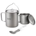 thumbnail image 3 of Ensemble de 3 Pcs en Titane Léger, Pot en Titane 750 ml, Tasse d'Eau 350 ml avec Couvercle, Poignée Pliable, Spork Pliable pour Camping, Randonnée, Backpacking en Plein Air, 3 of 7