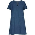 thumbnail image 4 of New V Neck Pleated Pocket Short Sleeved Denim Dress For Women Casual Dress, 4 of 4