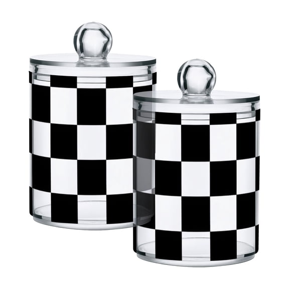 Black-white Plaid Translucent Plastic Cans Storage Canisters with Lid Set of 2