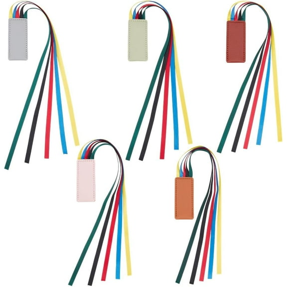 5Pcs 5 Colors Bible Ribbon Book Markers Leather Bookmark Artificial PU Attachable Pages Book Marks with Colorful Ribbons for Reading Books Novel Students Teachers Christmas Supplies