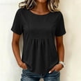 thumbnail image 4 of Yrmaups Loose Fit Short Sleeve T Shirt for Women Plus Size, Casual Round Neck Blouse, Everyday Soft Stretch Tee for Party Travel Office Daily Wear, Black M, 4 of 7